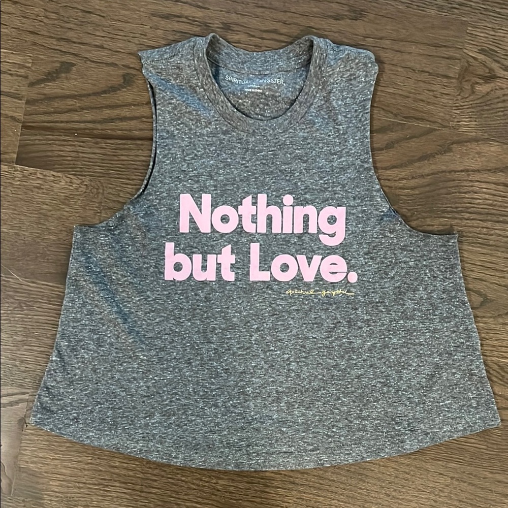 Spiritual Gangster Gray Pink Crop Muscle Tee “Nothing but Love”